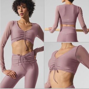 ALO Yoga Rosewood Long-Sleeve Ruched Crop Sports Bra